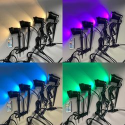 Color-Changing 4 LED Spotlight Light String w/Ground Stakes & Remote Control
