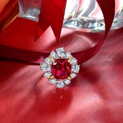 Synthetic Ruby And Diamond Ring 