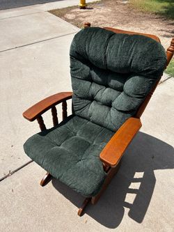 Wood Rocking Chair with Green Cushions