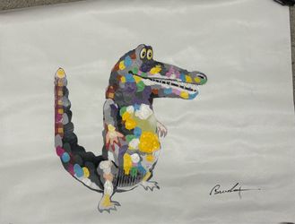 : Bunka Signed Crocodile Painting Colorful Pop Art - Thick Impasto Texture - Canvas