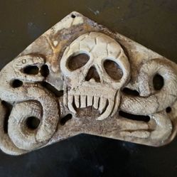 NEW - Hand Carved Skull & Snake Stone Pendant