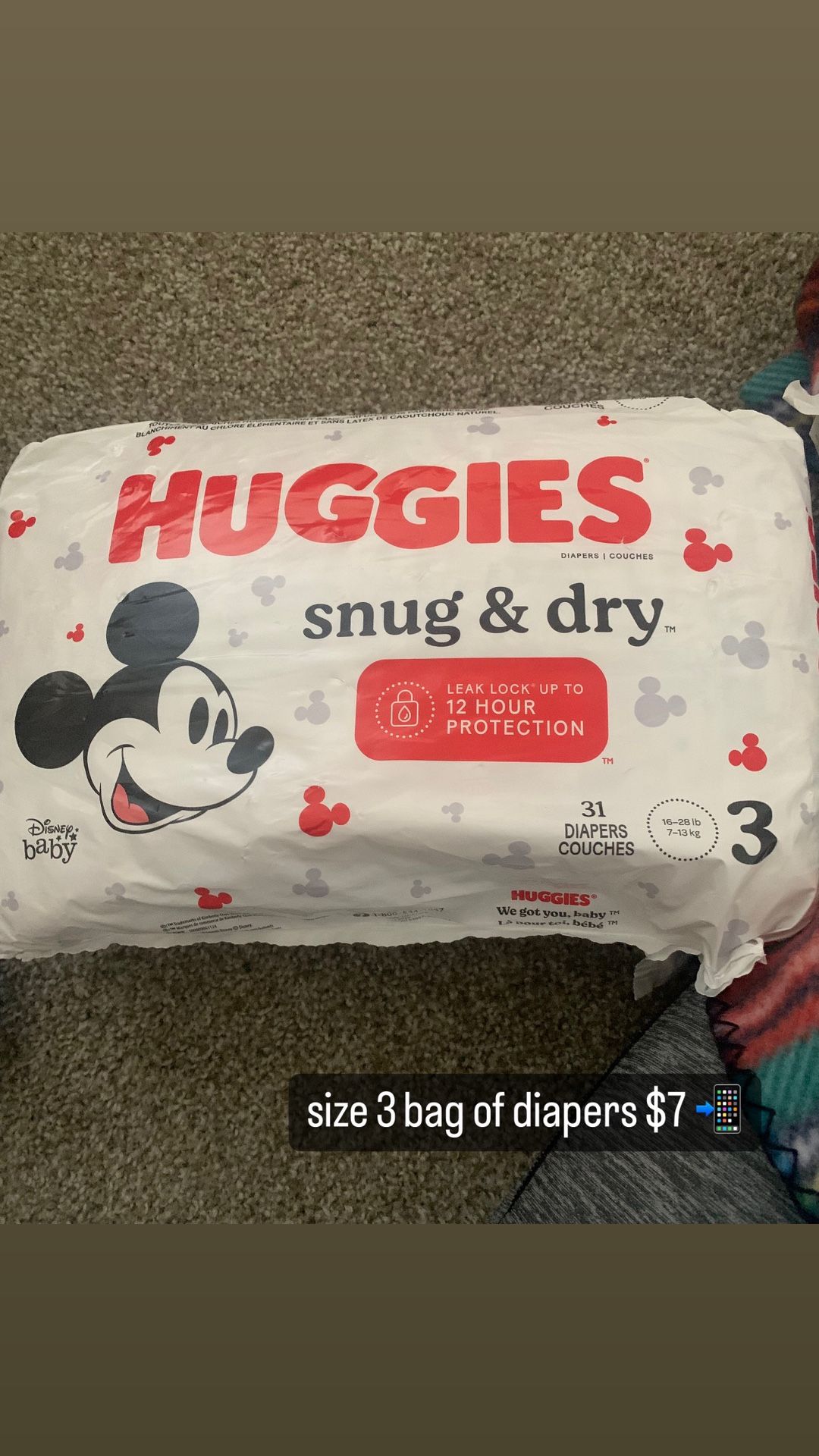 Bag of Huggies diapers size 3 