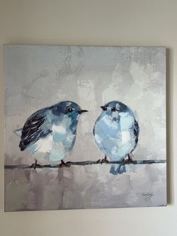 Bird Painting Blue Canvas Wall Art Home Decorations  Artwork for Walls 21 1/4 X 21 1/4  Inch