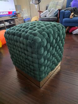 Green Velvet Tufted Cube Ottoman
