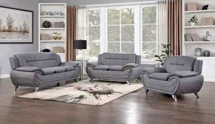 3-Piece Gray Sofa Set with Chrome Legs