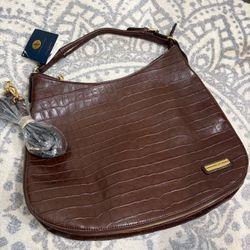 Adrienne Vittadini Handbag, Croc-Embossed, Hobo Bag, Soft PU, Brown