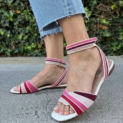 Valentino striped leather and suede flat sandals size 38