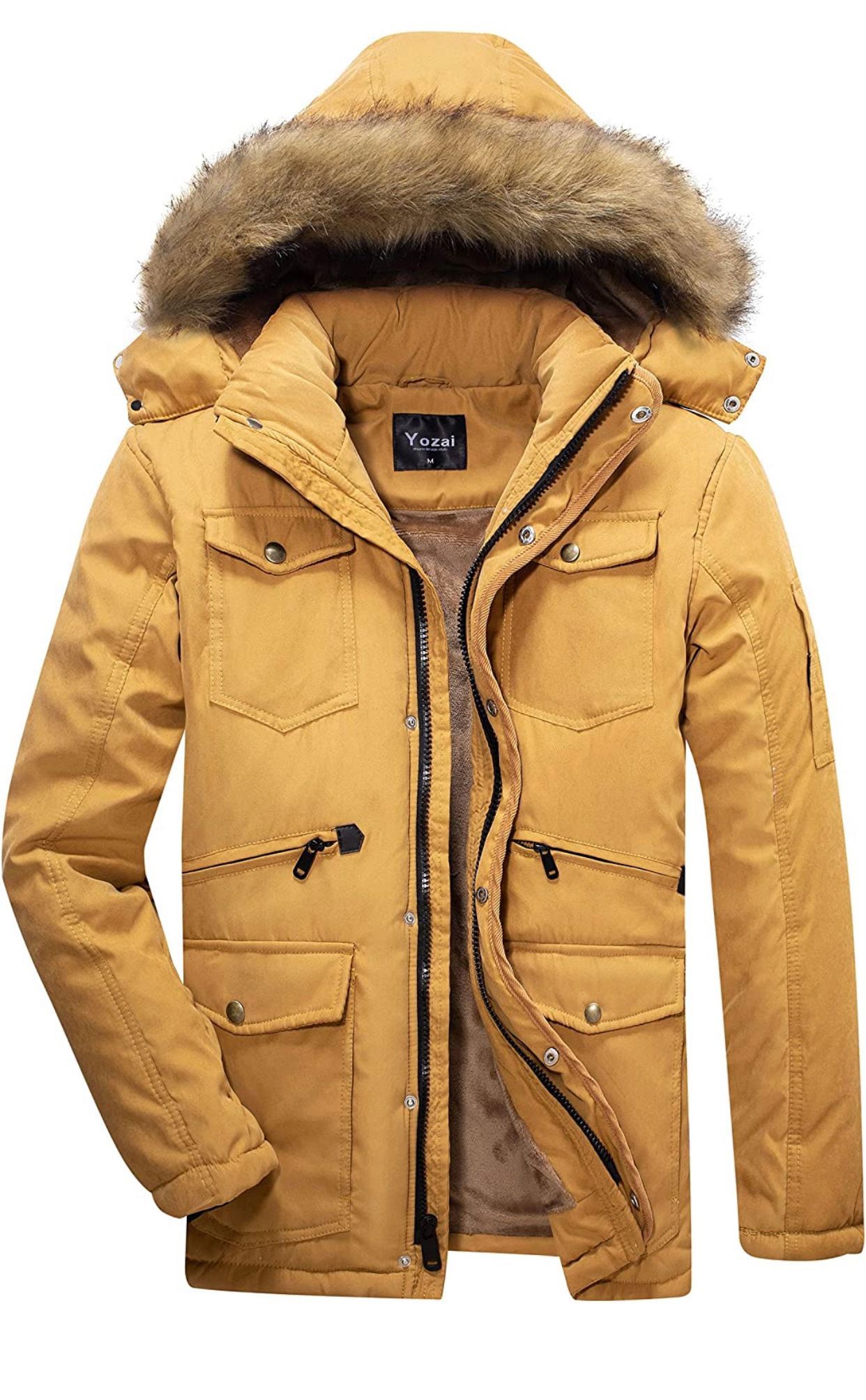 New in bag Men's Warm Winter Coats for Mens Winter Jacket Snowboard Jacket Snow Waterproof Ski Jacket Mountain Hooded Parka (Medium , Casual Yellow)