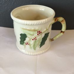 Belleek Vintage Irish China Christmas Santa Holly Berry Mug