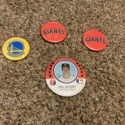 Vintage Collectible Pins- Golden State Warriors, 2 San Francisco Giants, 1969 Rich Reichart California Angels Star