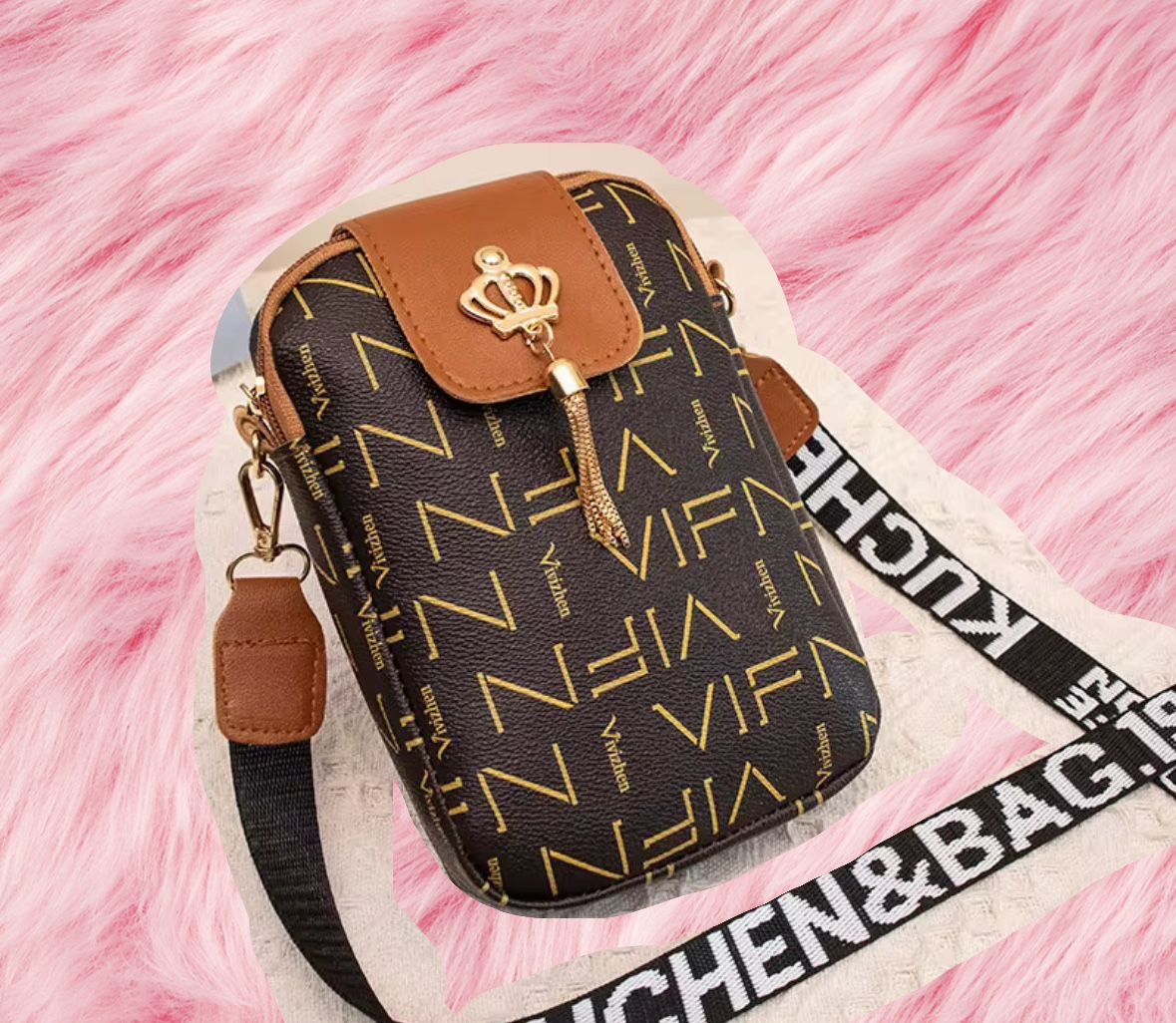 Women’s Brown And Black Trendy Crossbody Bag