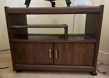 Wood TV Stand with Cabinet and Shelves