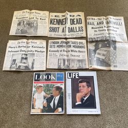 Vintage Rare JFK Assassination Newspaper Articles and LIFE and LOOK Magazines
