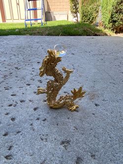 Gold Dragon Figurine with Crystal Ball