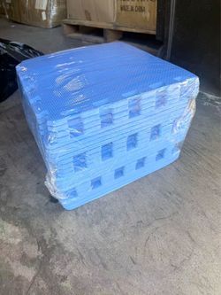 Gym Pack of 48 Exercise Flooring Mats - 12 x 12 Inch Foam Rubber Interlocking Puzzle Floor Tiles - Blue
