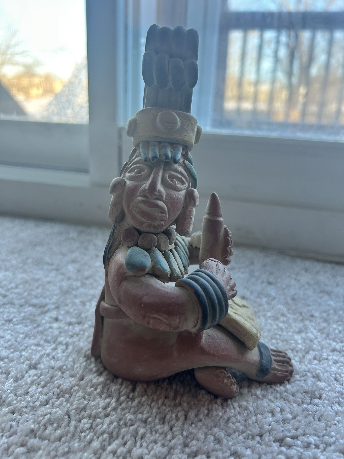Hand Painted Ceramic Mayan Sculpture From Mexico