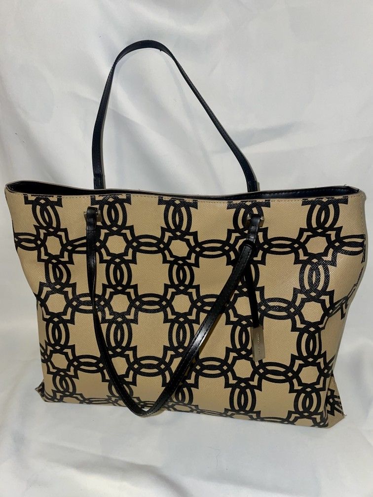 Ivanka Trump Brown Coated Leather Handbag Tote Tan Black Handle Silver Accents