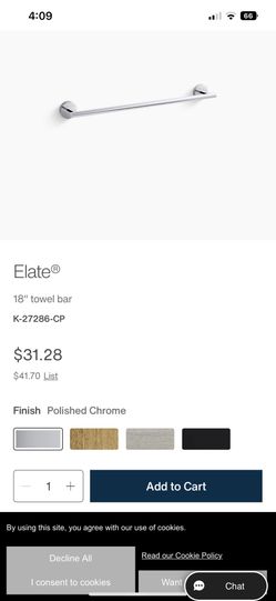 Kohler Elate 18” Towel Bar (brushed Nicole)