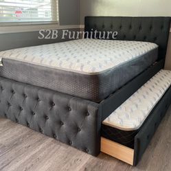 Full Twin Grey Frenchi Trundle Bed With Ortho Mattress Included 