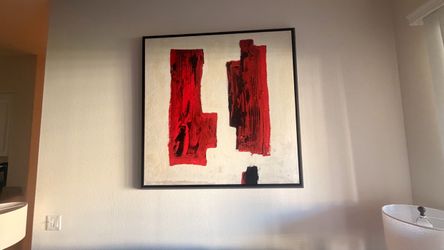 Large 50” × 50” Textured Abstract Painting – Black Floating Frame