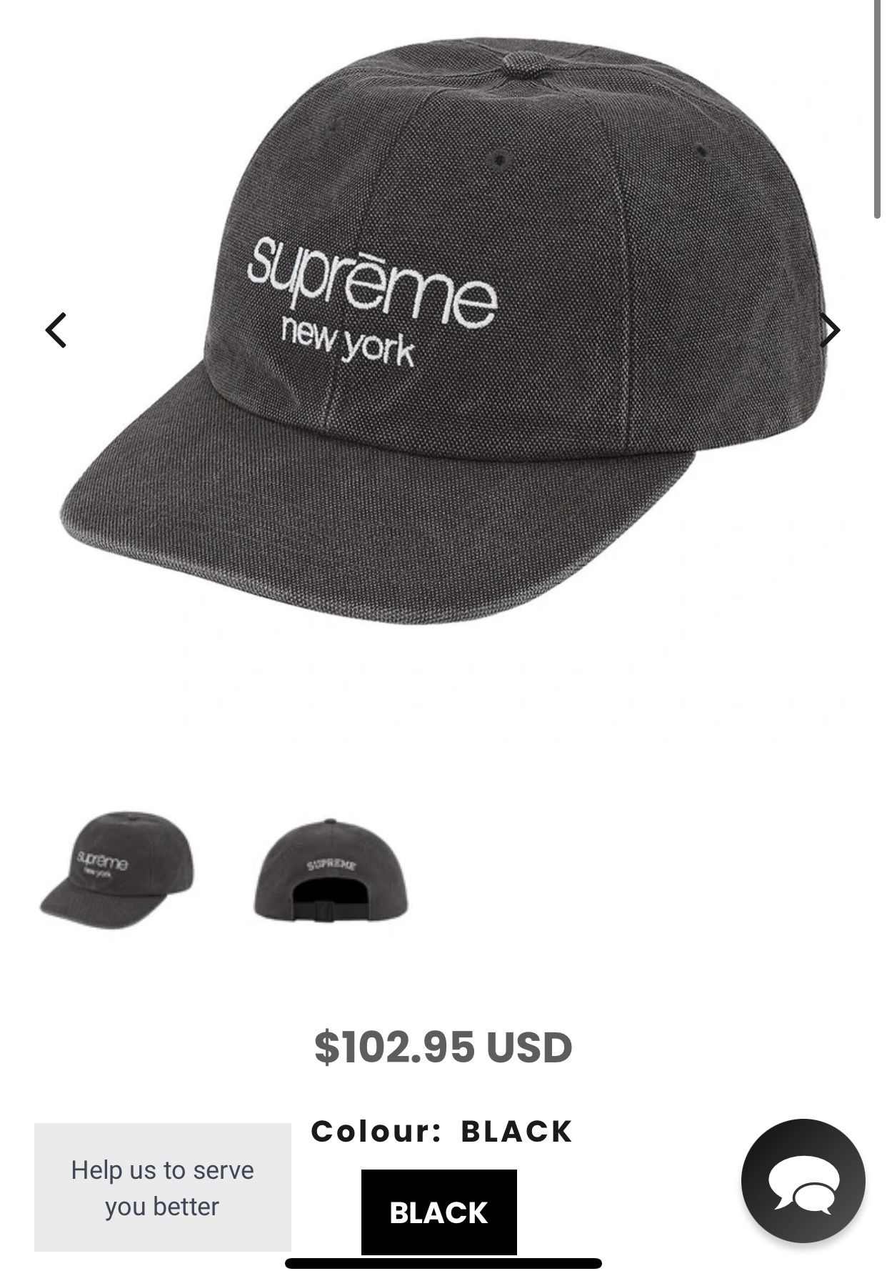 Supreme Canvas Black Cap Hat One Size