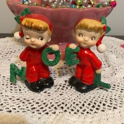 Vintage Christmas Napco Girls Salt and Pepper set 