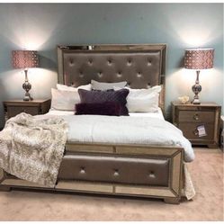 ZGaLeria Eastern King Bed With King Mattress And 2 Night Stand Cabinets With Drawers 