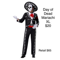 Day of The Dead Halloween Mariachi Charro Mexican Costume Men’s XL  Sombrero included