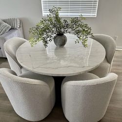 Round Marble Dining Table With 5 Swivel Chairs