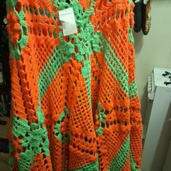 Authentic Green And Red Poncho