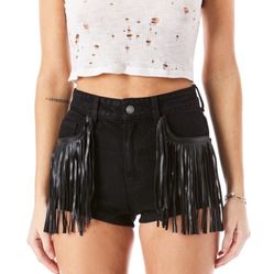New Carmar Carnelian Fringe Black Denim Shorts Size 27