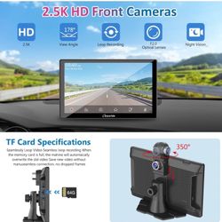 Wireless Apple Carplay Android Auto Stereo with 4K Dash Cam, Portable 9 Inch IPS Screen with Front/Backup Camera,Car Radio Receiver,Mirror,Bluetooth, 