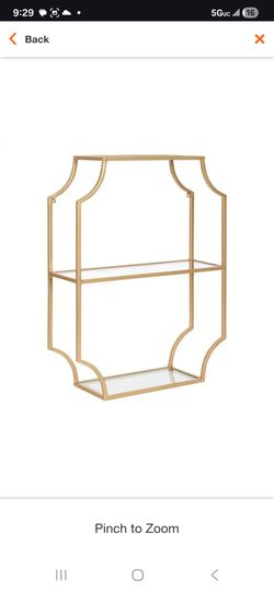 6 in. x 18 in. x 24 in. Gold Metal Floating Decorative Wall Shelf Without Cubbies With Brackets