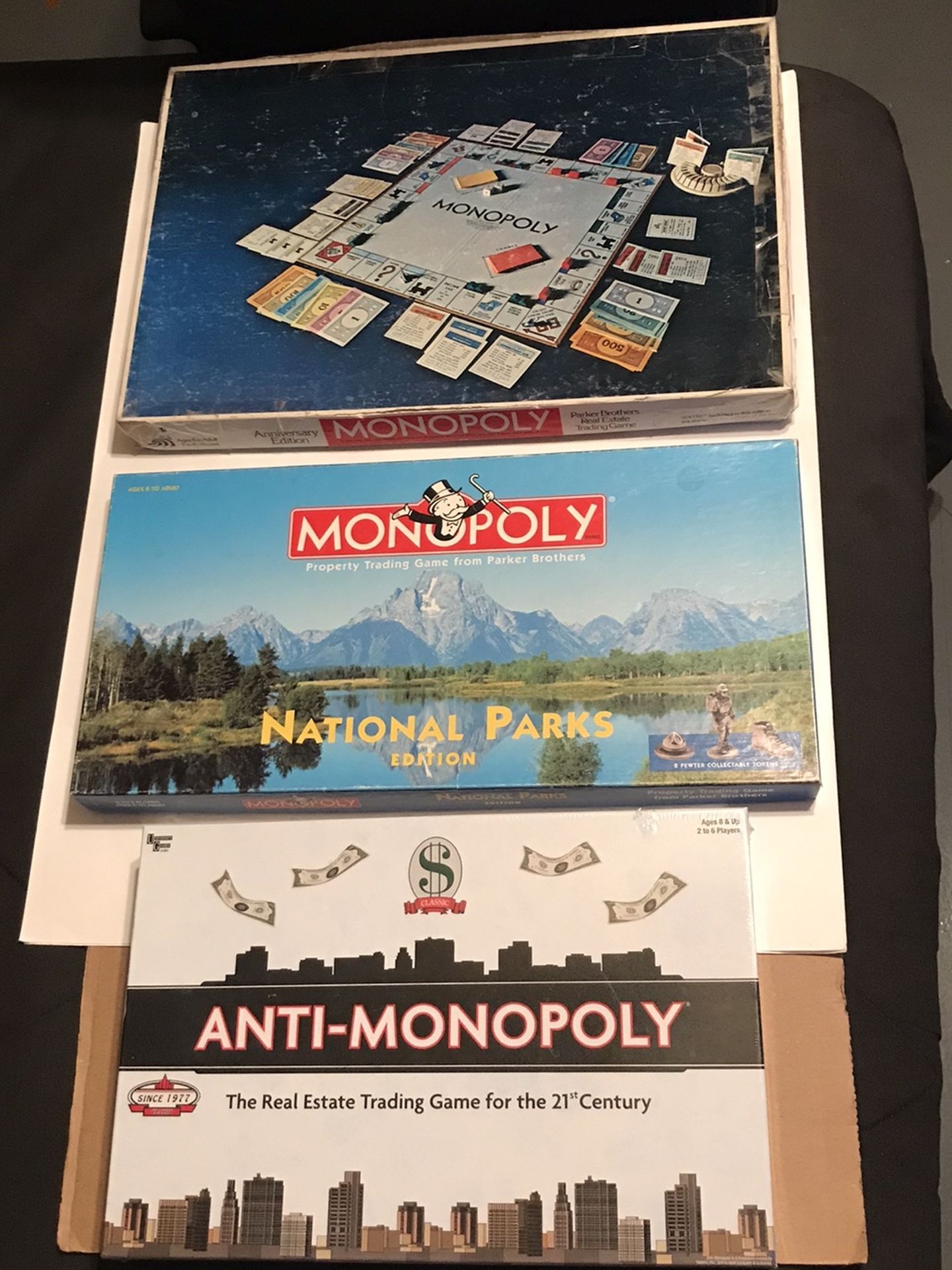 3 Monopoly Game Combo Deal 1974, 1998, & 2009 Anti-Monopoly
