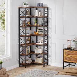🔥 7-Tier Corner Bookshelf Corner Bookcase Storage Display Rack