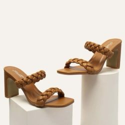 Women's Braided Heeled Sandals Square Open Toe Block Heel Mules