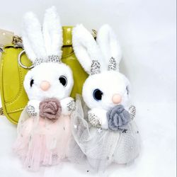 2pc 8"L Bunny Plush Keychain Charms New