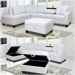 IN STOCK /Pablo White Sectional AND OTTOMAN