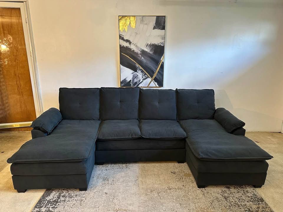 Black 4-Seater U-Shape Sectional Sofa