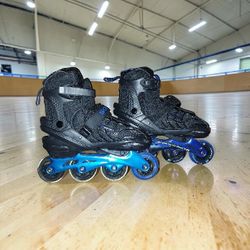 Schwinn Adjustable Inline Skates in a black and blue color scheme.