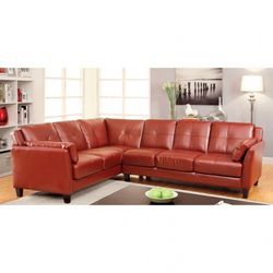 Brand New Maghony Red Leather Sectional Sofa
