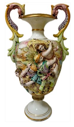 Famous Italian Capodimonte porcelain large Ornated two handle Vase , value $2000-$3000  Size 23 x 13