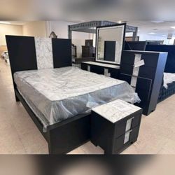 4 piece queen size bedroom set ( included bed frame ,dresser mirror, nightstand )