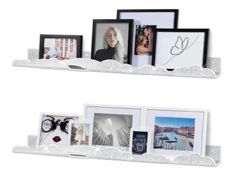 2 Pack Glitter Acrylic Shelves 23.6" Silver New, Open Box