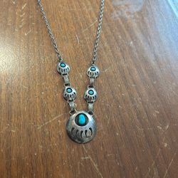 Sterling Turquoise Bear Claw Necklace 