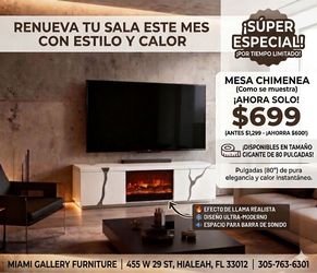 Mesa de televisor con chimenea 80” pulgadas