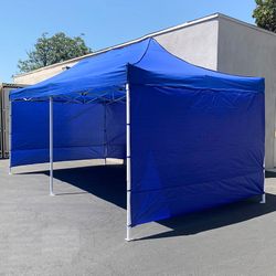 (New) $225 Heavy Duty 10x20 ft Canopy Ez Pop Up Tent with (4) Sidewalls, Color White or Blue
