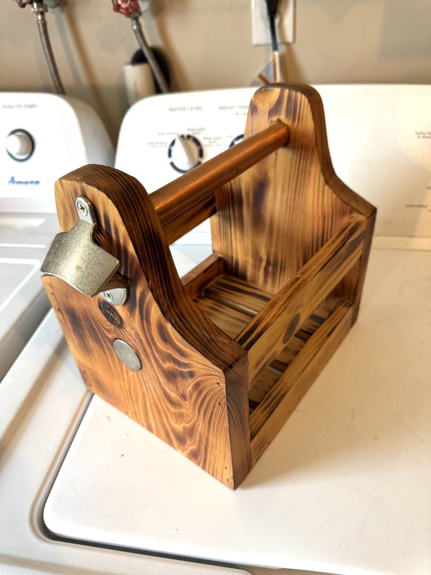 Wood Beer Caddy With Beer Opener
