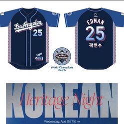 Dodgers KOREAN HERITAGE Night Jersey 4/16/25 SGA – Tommy EDMAN **PROMO**  XL
