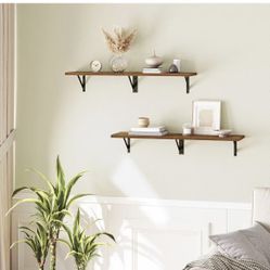 Floating Shelves, 30 Inch Wall Shelf Set of 2, Wall-Mounted Storage Shelves, Retro Hanging Shelf with Metal Frame, for Living Room, Bedroom, Bathroom,